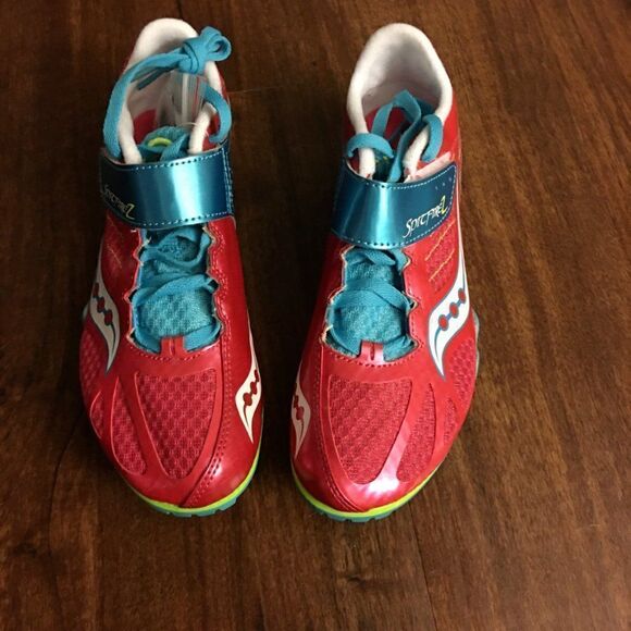 Saucony Spitfire 2 Red Blue Running Shoes Size 8 - Picture 1 of 5